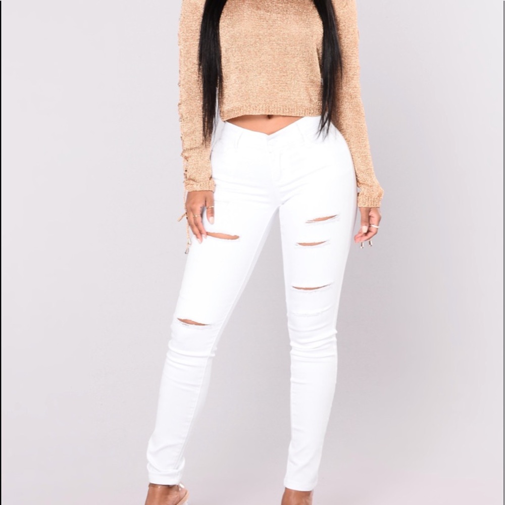 White Distressed Fashion Nova Jeans